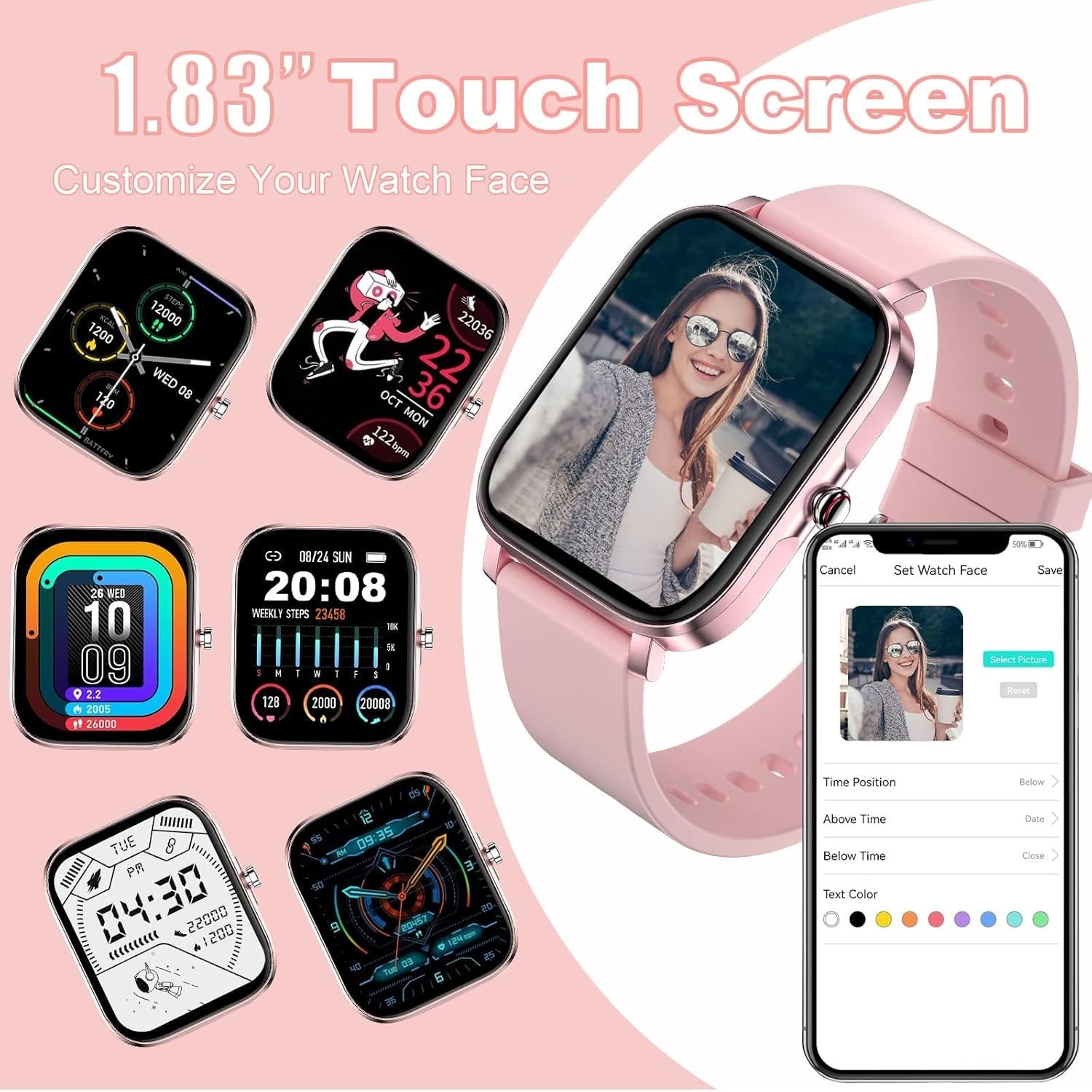 Choiknbo Smart Watch 1.83″ Fitness Tracker IP68 Heart Rate Sleep Android iOS