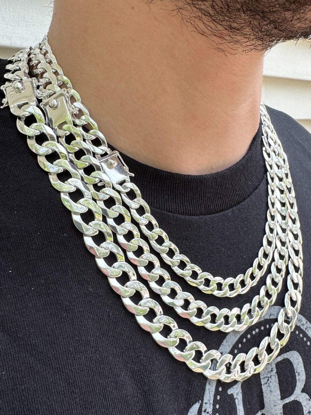 Italy Flat Curb Cuban Link Chain Necklace Real 925 Sterling Silver Box Clasp