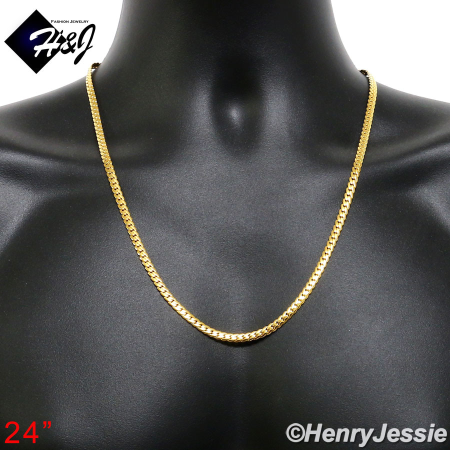 16-40″MEN Stainless Steel 4mm Gold Plated Diamond Cut Miami Cuban Necklace*GN161