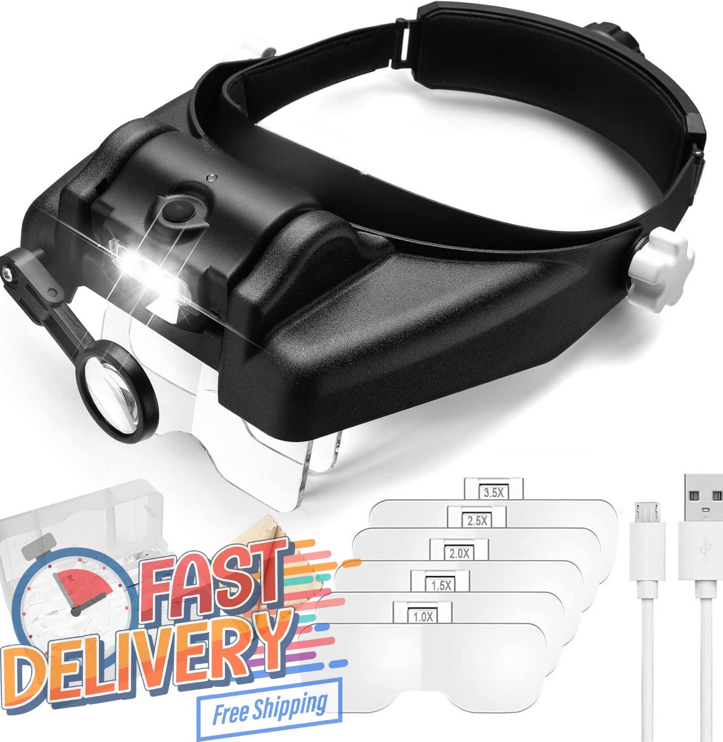 Headband Magnifying Glass with Light, Rechargeable Head Magnifying Glasses 1X to