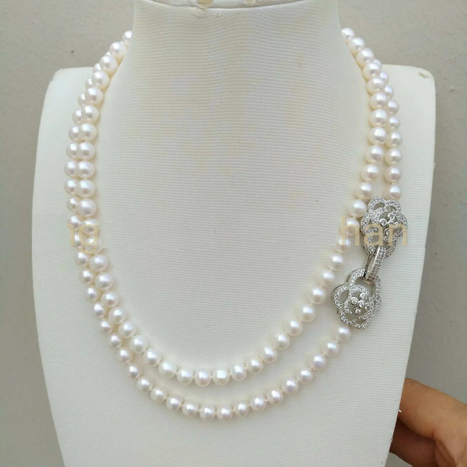 single strands AAA 7-8 mm south sea white round pearl necklace 36inch 925S