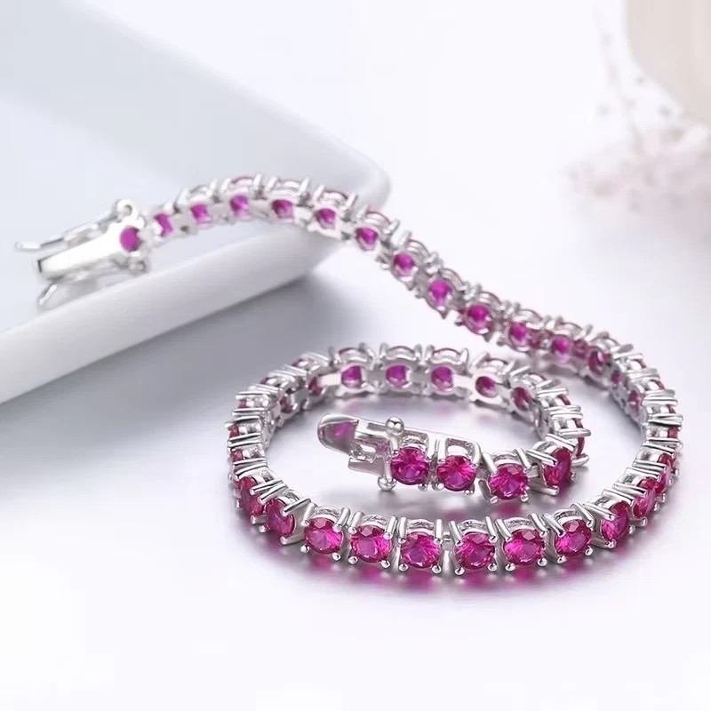 8Ct Round Cut Lab Created Pink Ruby Women Tennis Bracelet 14K White Gold Plated