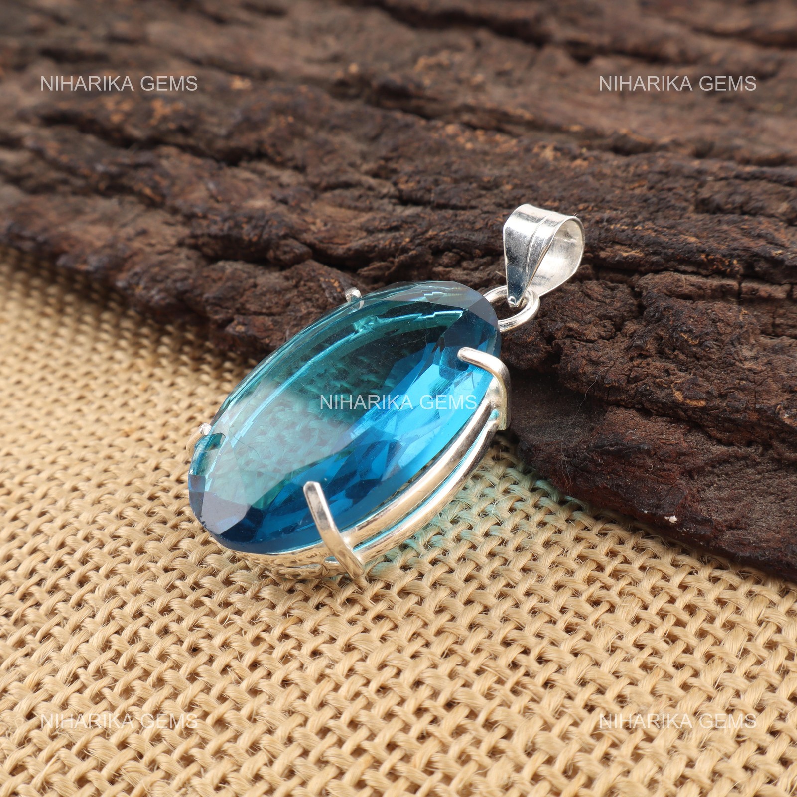 Sterling Silver Oval Apatite Stone Throat Chakra Handcrafted New Pendant Jewelry