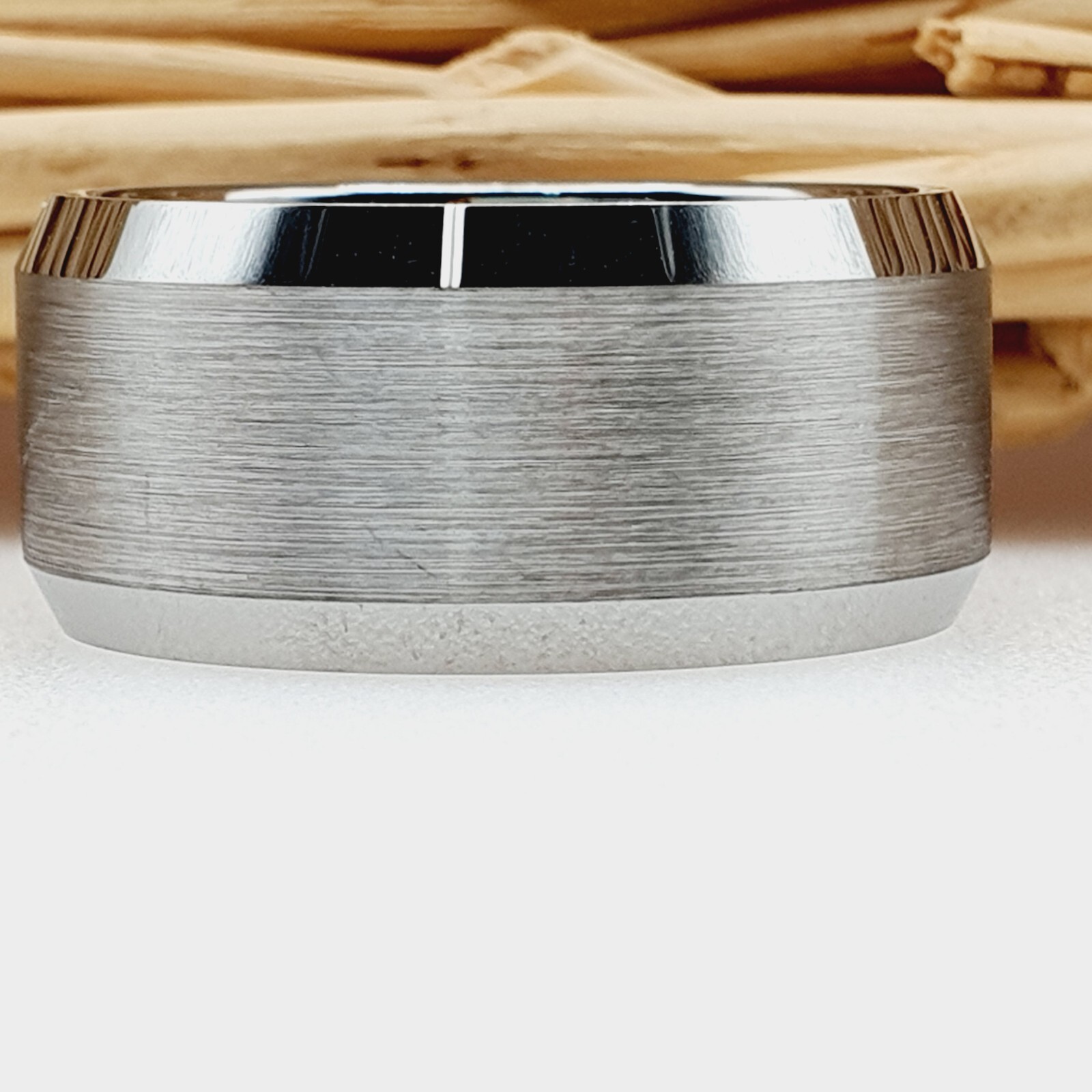 Flat Beveled Edges Tungsten Ring with Brushed Center Hip Hop Engagement Ring Men