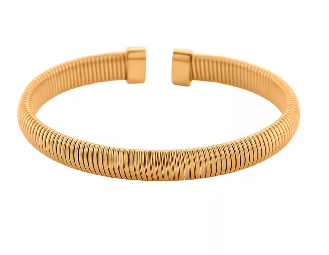 Designer Inspired Tubogas Adjustable Bangle in Gold Tone Pure Stainless Steel