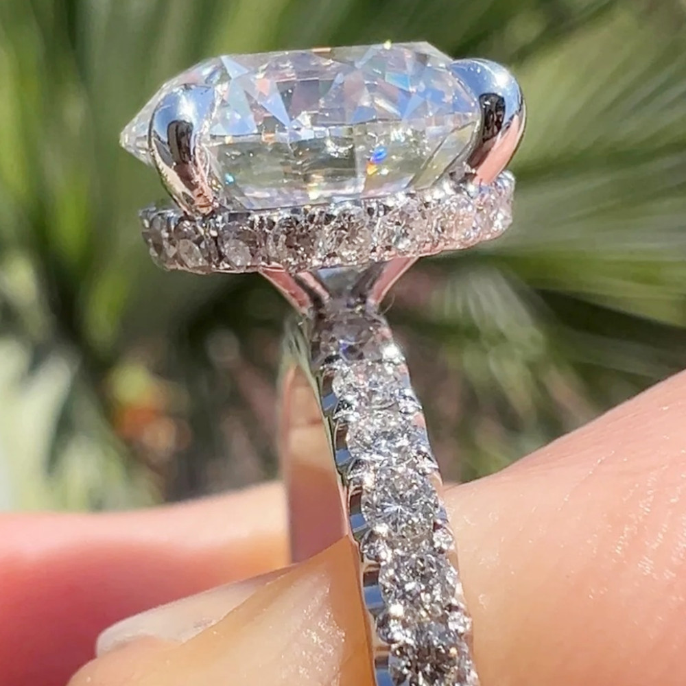3.54 TCW Round Moissanite Hidden Halo Engagement Ring In 14K White Gold Plated