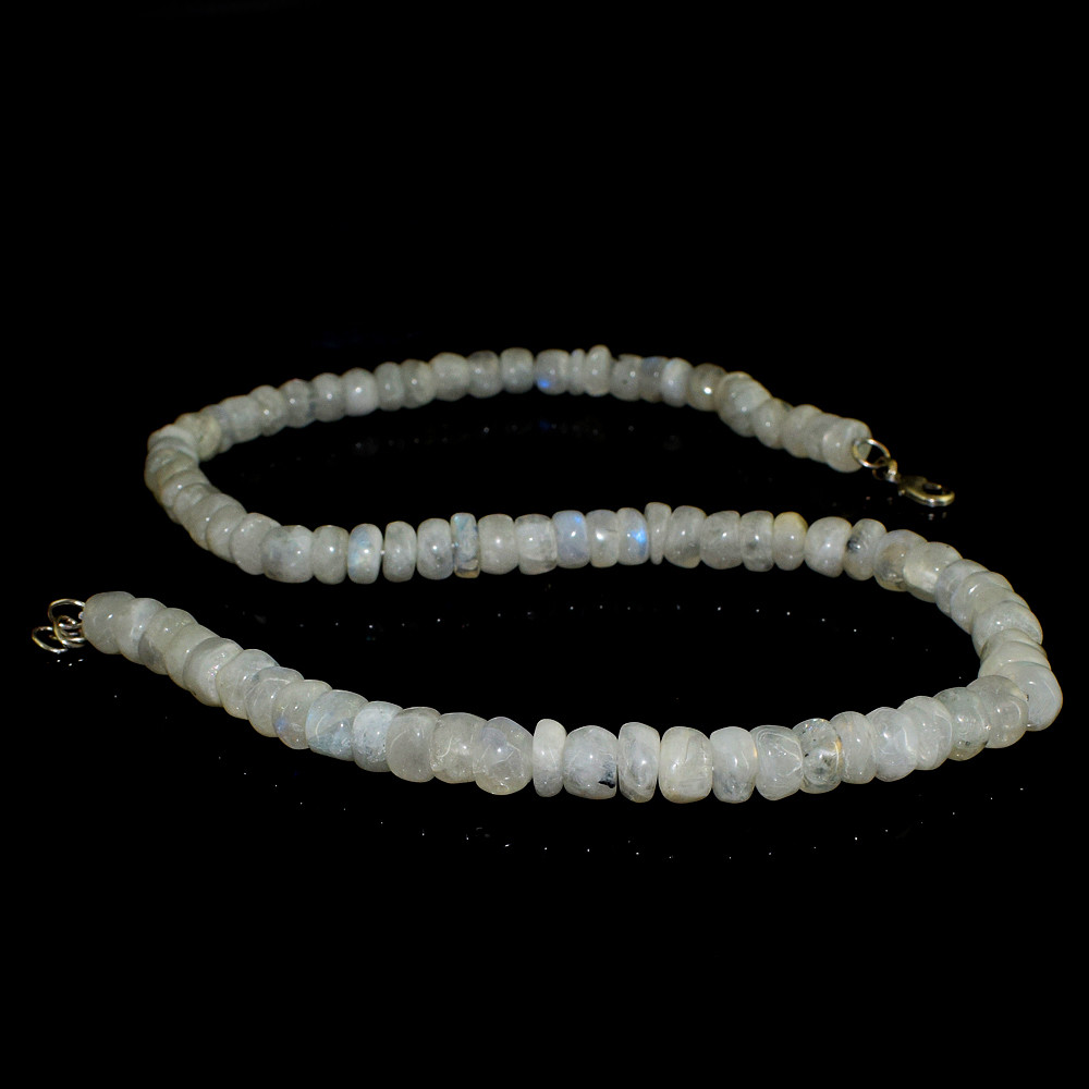 465.00 Cts Natural Blue Flash Moonstone Round Shape Beads Necklace NK- 16MK3