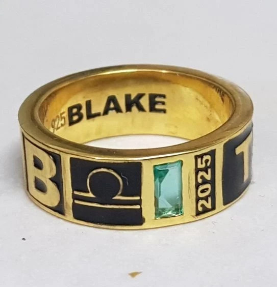 Customized High School College Class Ring for Men,Women Text and Birthstone Band