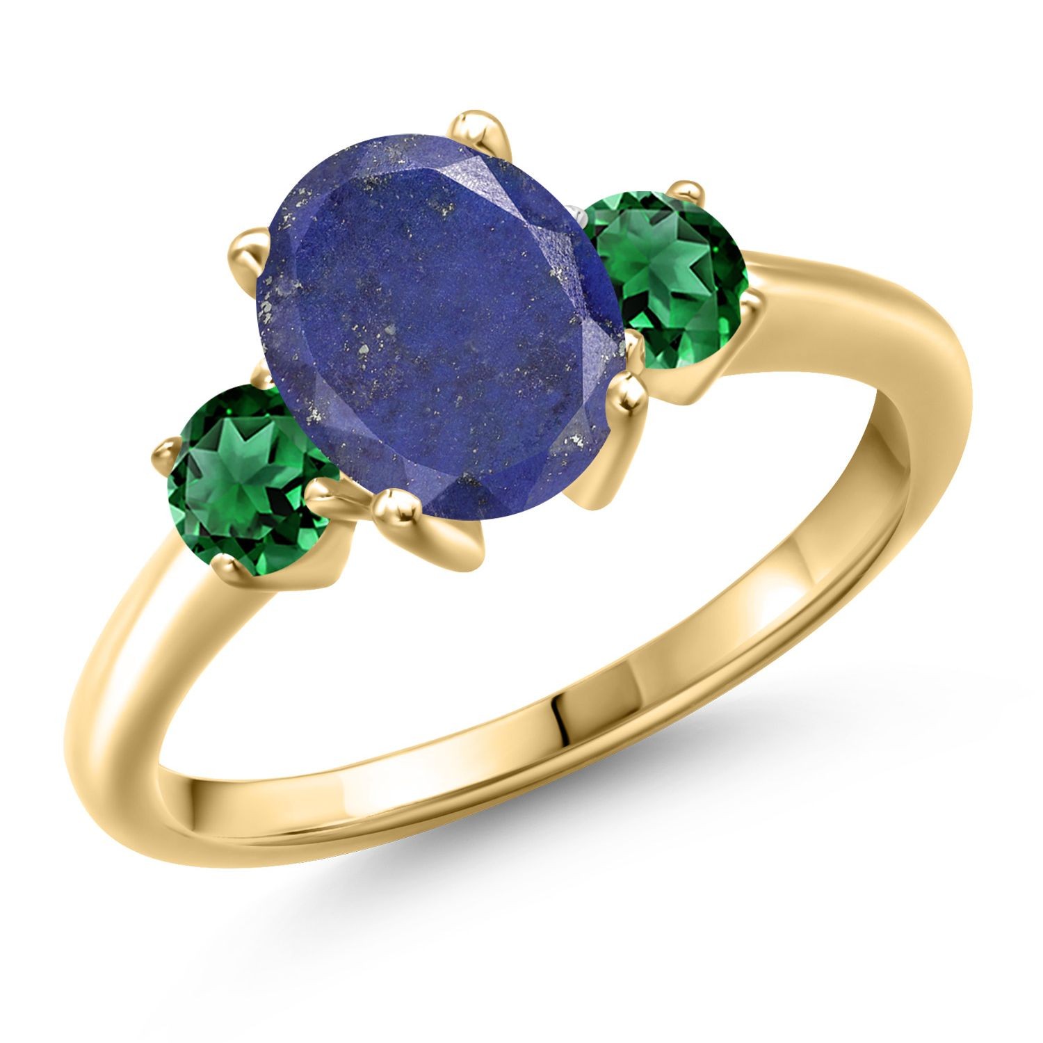 18K Yellow Gold Plated Silver Blue Lapis and Nano Emerald Engagement Ring For