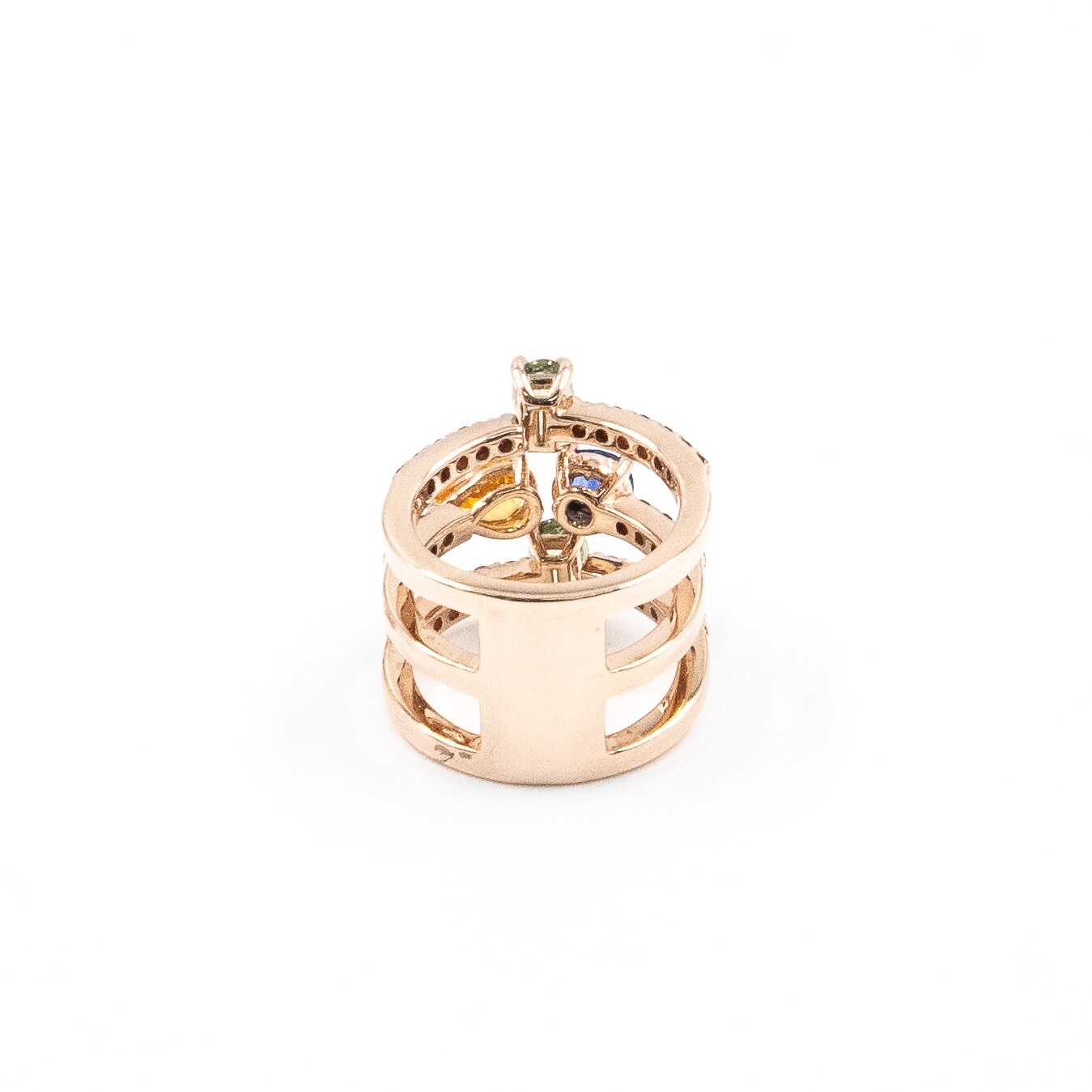 3.13ct Natural Green Red Yellow Blue Sapphire Ring 925Sliver in Rose Gold Plated