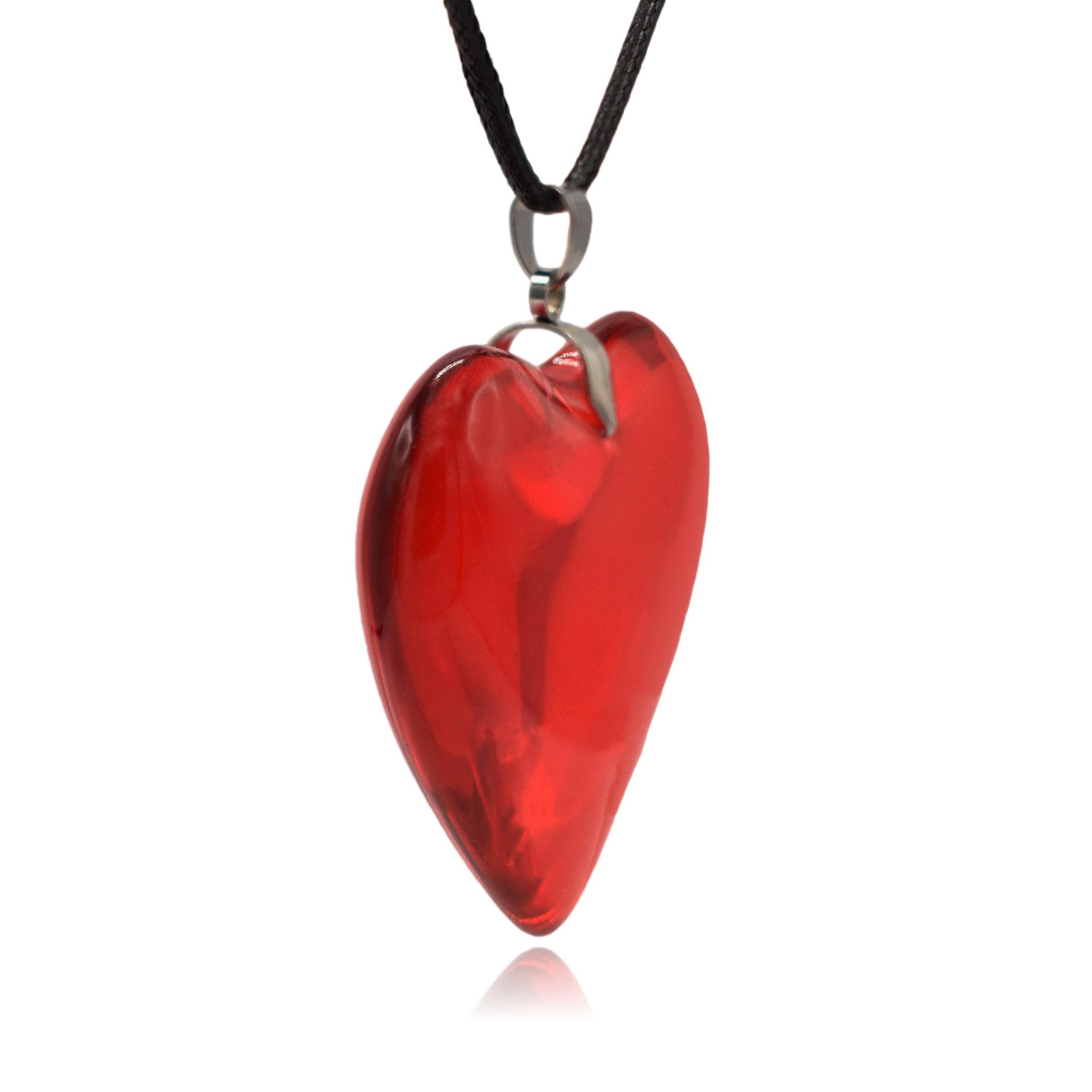 Large Solid Glass Heart Pendant Necklace