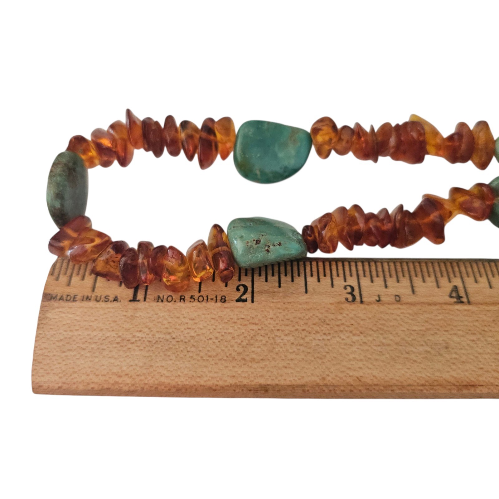 Vintage Native American Navajo Sterling Silver Turquoise Amber Bead Necklace 23″