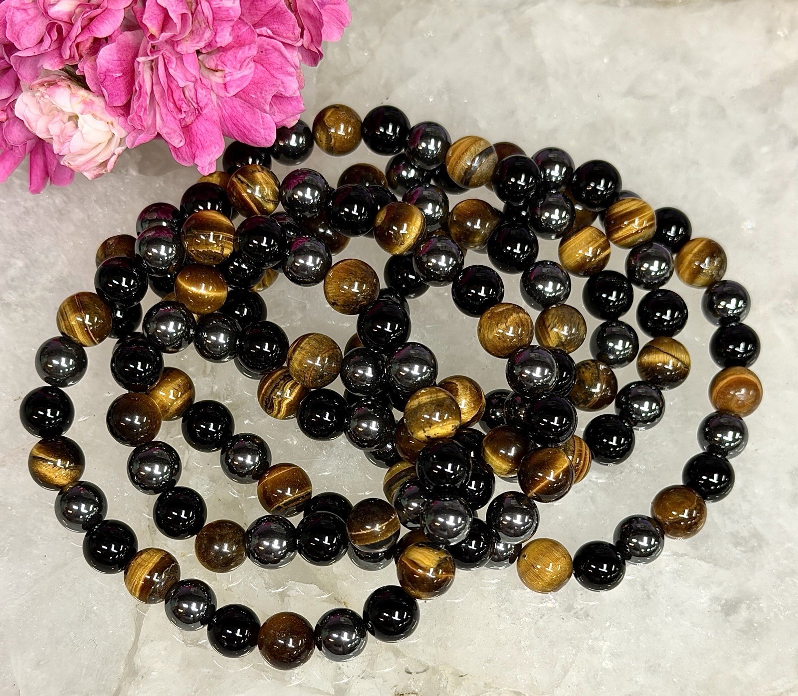 6 Pcs Protection Natural Crystal Healing Stretch Bracelets 8mm 7.5″
