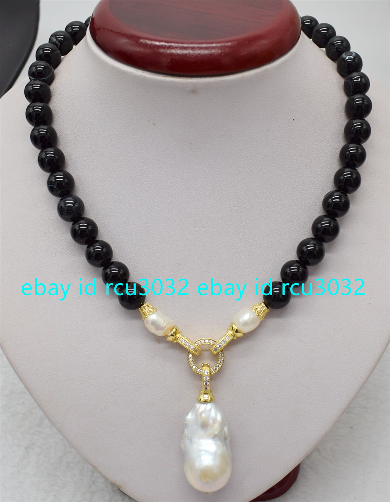 Natural Multicolor Stripe Agate Gems White Keshi Baroque Pearl Pendant Necklace
