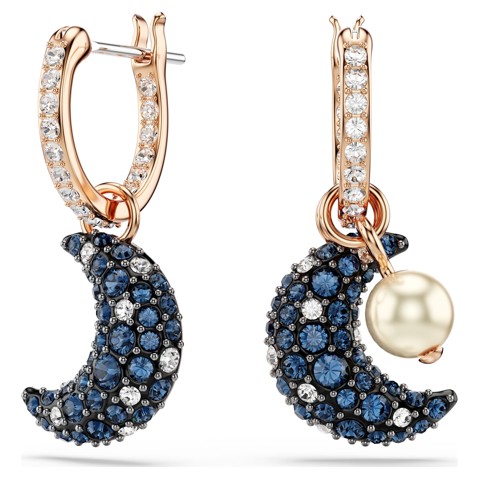 Swarovski Sublima Drop Earrings Asymmetrical Design, Moon, Rose Gold-Tone Plated