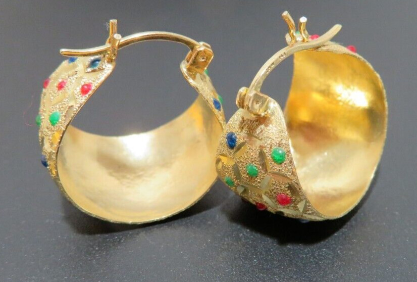 14K YG MULTI-COLOR ENAMEL HOOP EARRINGS 4.40 grams (G132597-16)