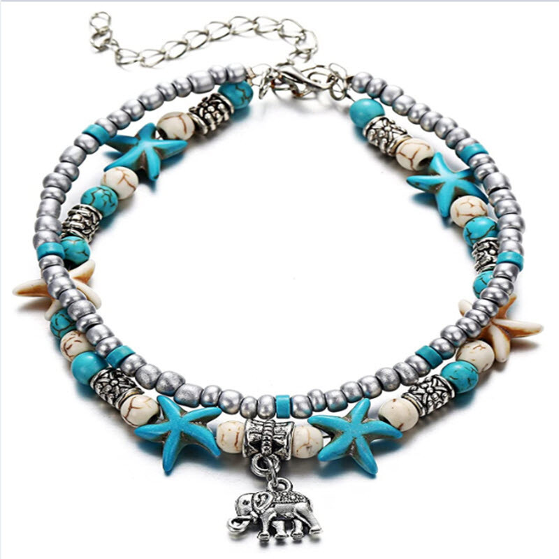 Blue Turtle Anklets for Women Girls Beads Beach Ankle Bracelet Boho Foot Jewelry