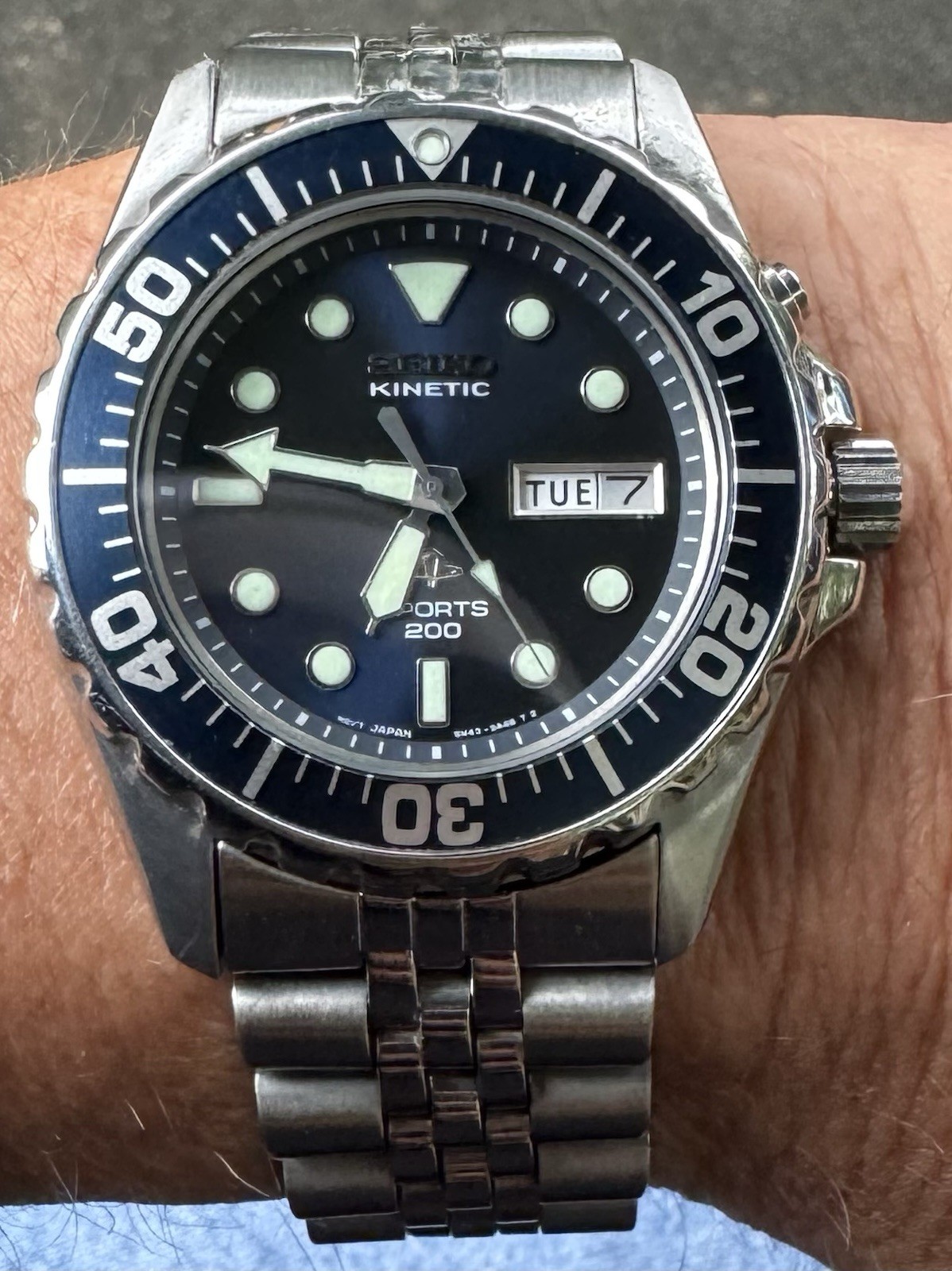Seiko SKJ031 Kinetic Watch With New Capacitor, 40mm Case Stainless Steel 1990’s