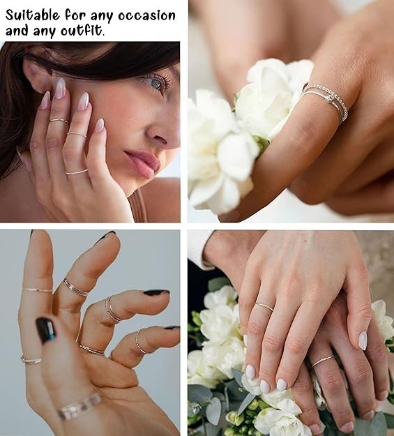 Silver Rings for Women Non Tarnish, Dainty 14K Plated Stackable 4,