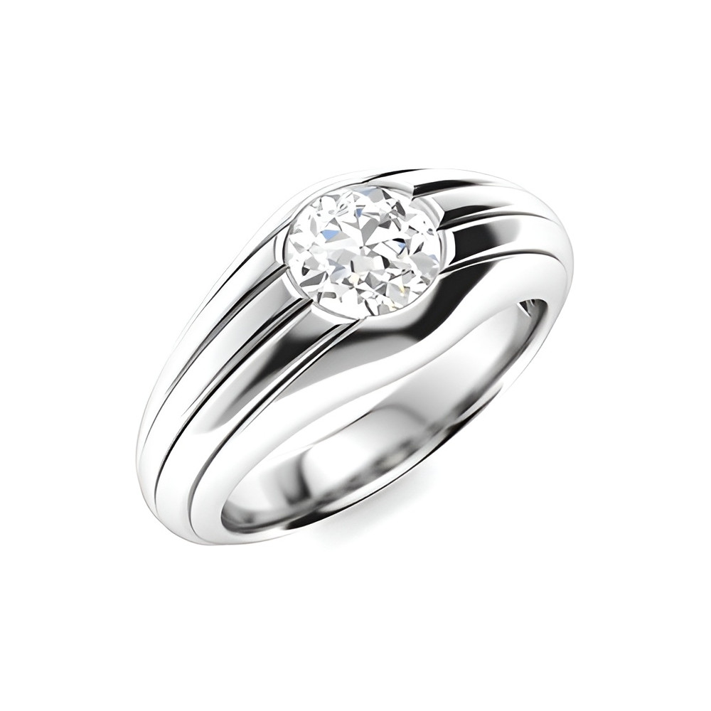 Gold Ring Diamond 14K Round Lab Grown Mens White Band IGI 8MM 1 Carat
