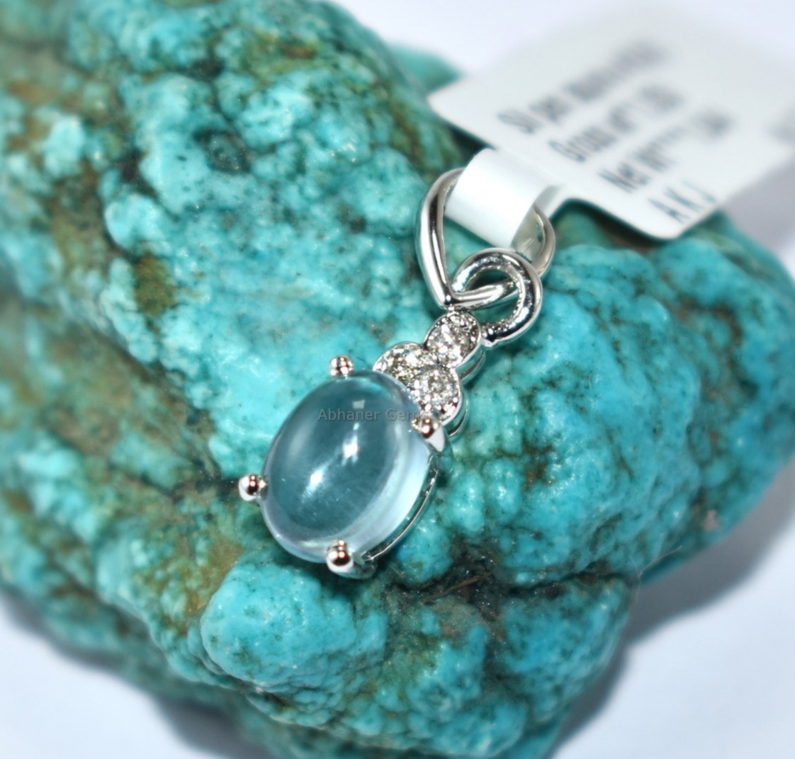 Calming Bubbly Aquamarine And Diamond 925 Sterling Silver Pendant Trending Look