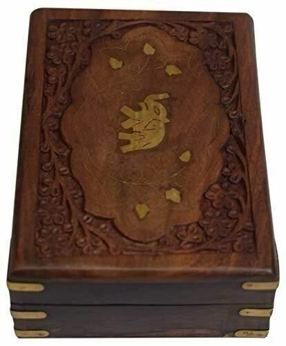 Rosewood Keepsake Box Jewelry Trinket Organizer Handcrafted Elephant and Floral