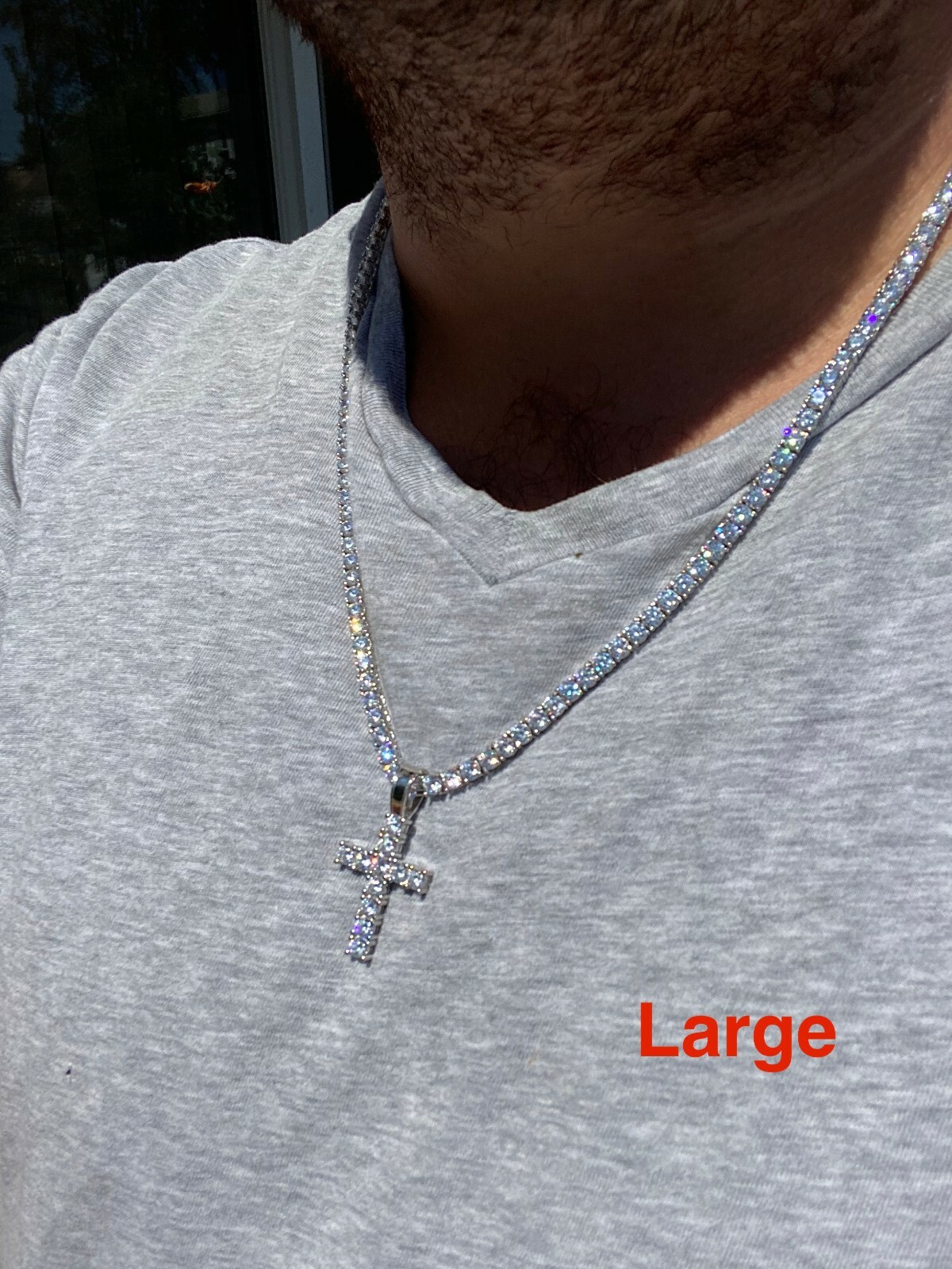 Solid 925 Sterling Silver Tennis Cross Pendant Simulated Diamonds Men’s Ladies’