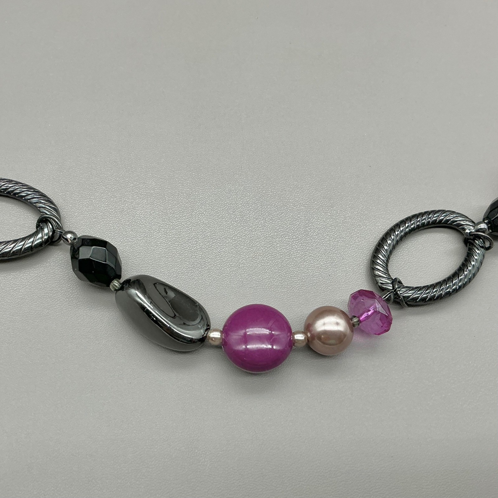Premier Designs Necklace Purple Beaded Gunmetal Tone Twisted Link Long 26 Inch