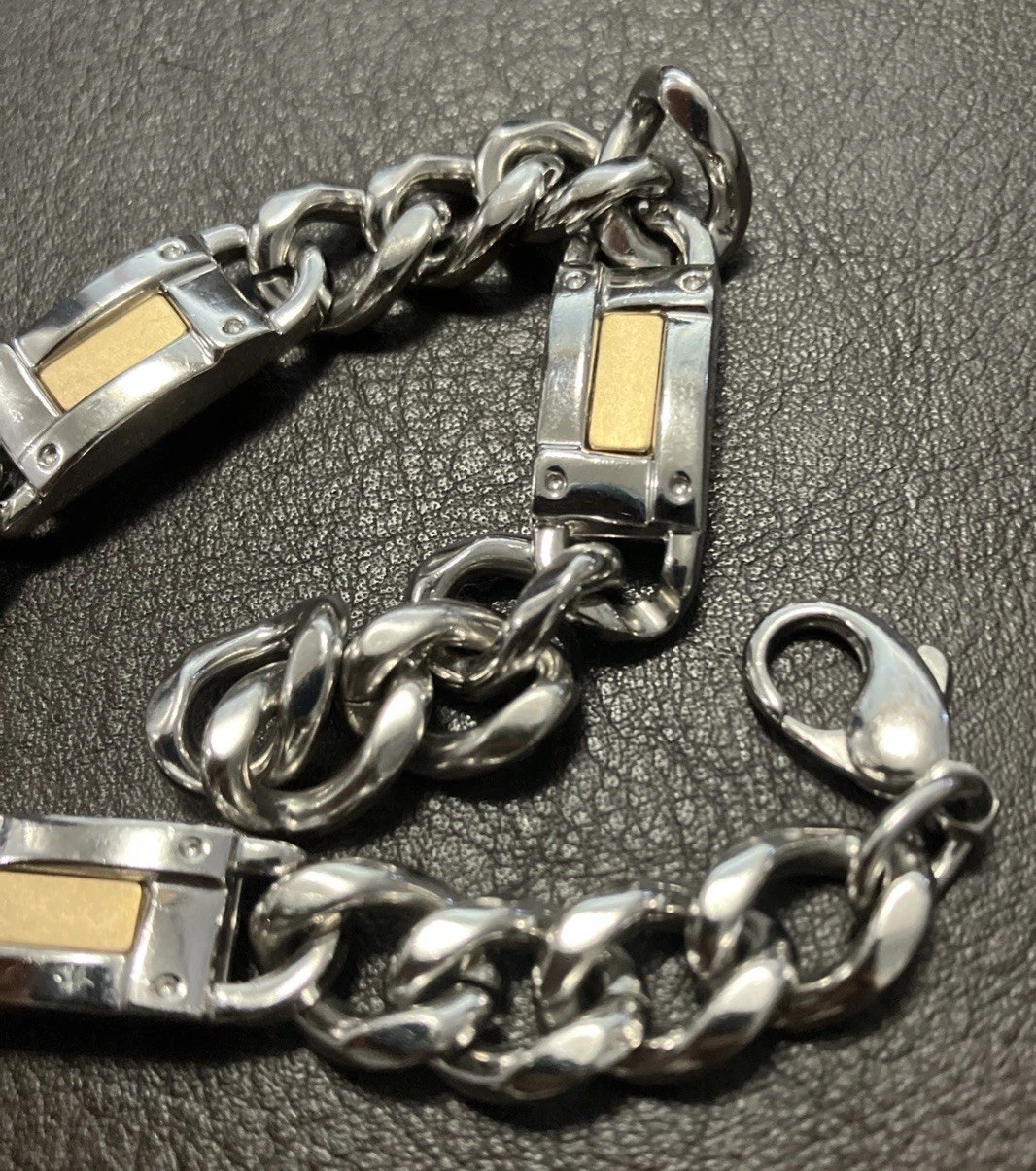 14kt & 925 Sterling Silver Combination Cuban Solid Bracelet 60grams 9.5inches