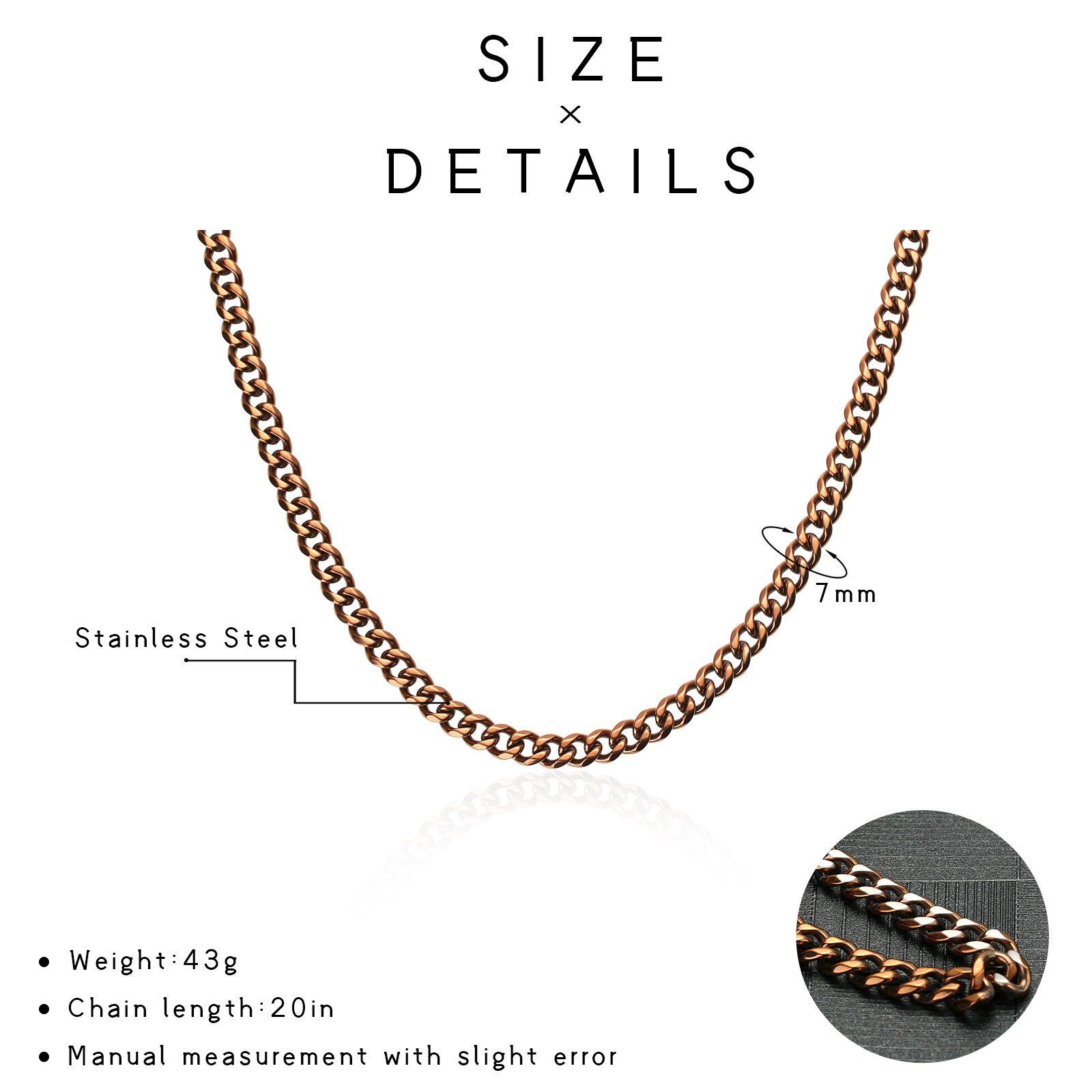 Stainless Steel Necklaces For Men Women Cuban Link Brown Basic Jewelry