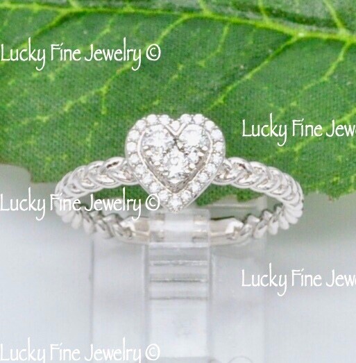14k White Gold Ladies Natural Diamond Ring Heart Amor love 0.27 ct