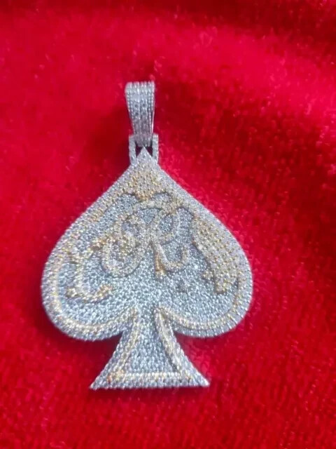 3Ct Round Cut Natural Moissanite Custom ACE SPADE Pendant 14K White Gold Plated