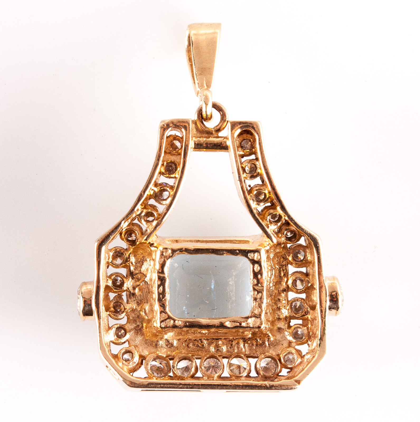 14k Yellow Gold Emerald Shaped Aquamarine Diamond Pendant 35.20ctw 5.85g
