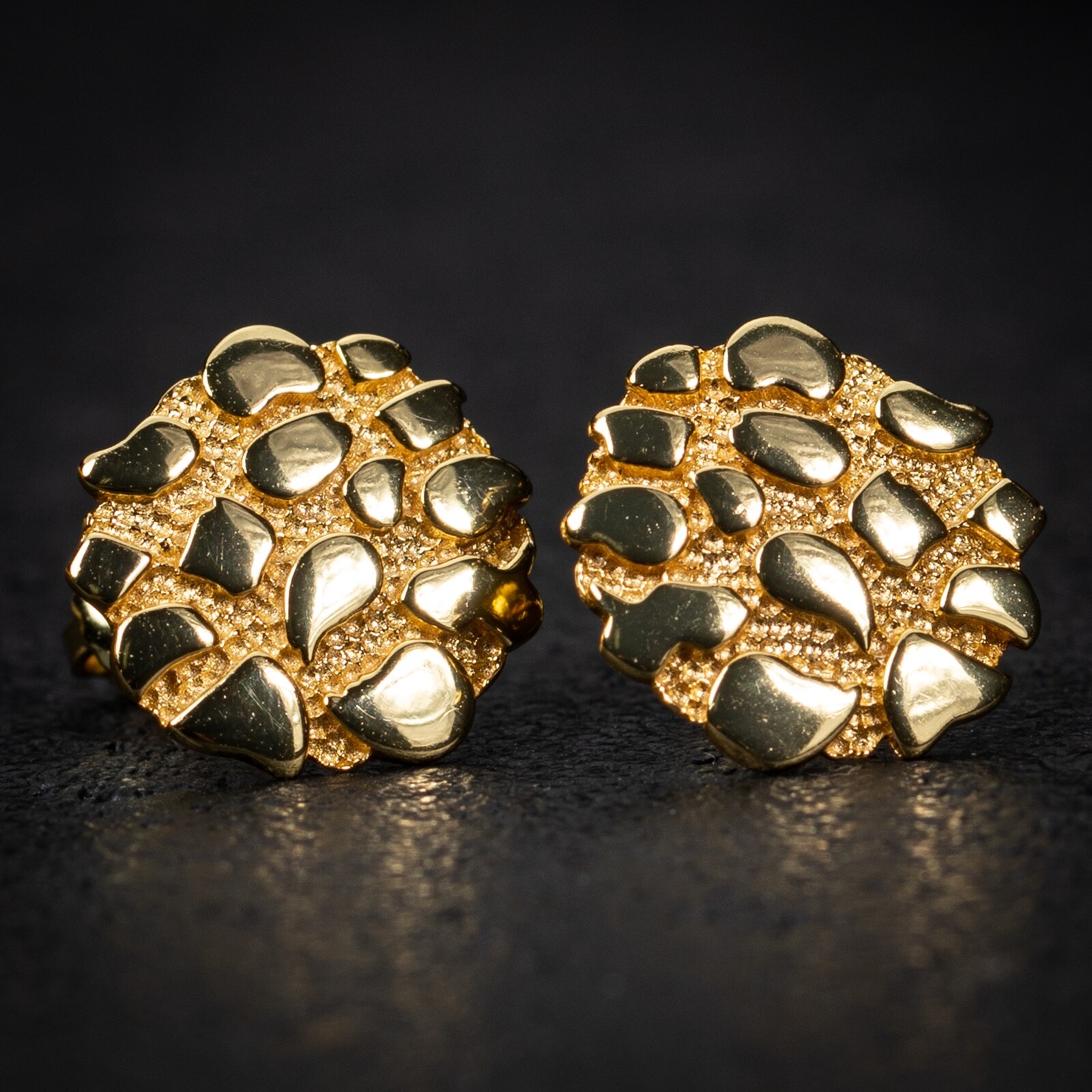 Large Men’s Circle 14K Gold Plated 925 Round Big Nugget Hip Hop Stud Earrings