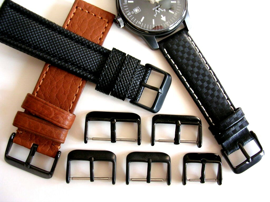 Black PVD Buckle 316L SS Round Tongue watchband strap IW SUISSE 18 20 22 24 26mm
