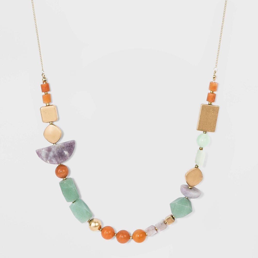 SEMI-PRECIOUS LILAC JADE Red Aventurine LONG NWT Univeral Thread Necklace Chain