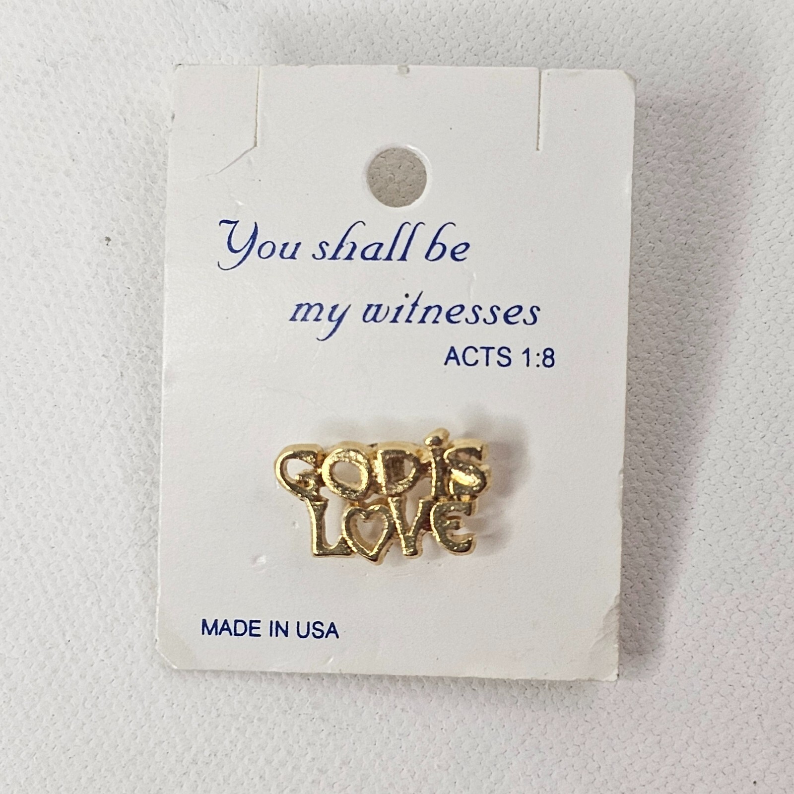 Goldtone God is Love Pin Religious Phrase Christian Lapel Brooch