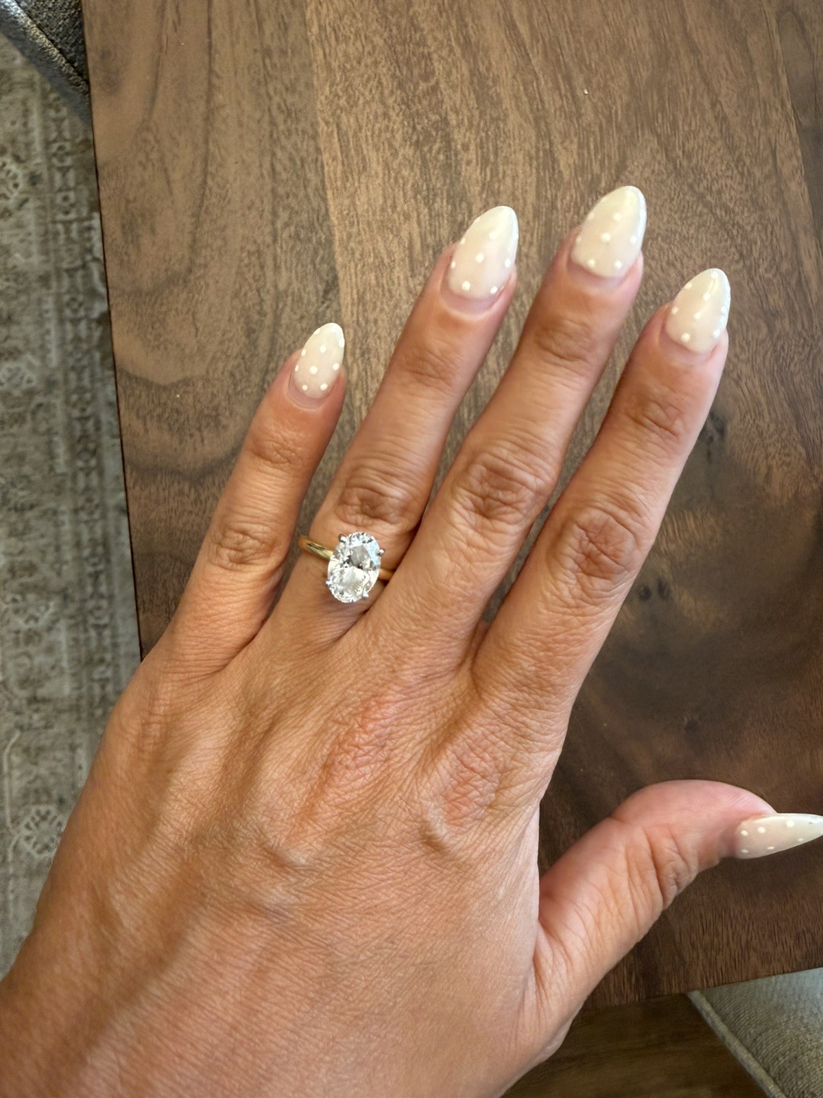 14 karat gold solitaire oval lab grown diamond ring 3.08 carats size 6