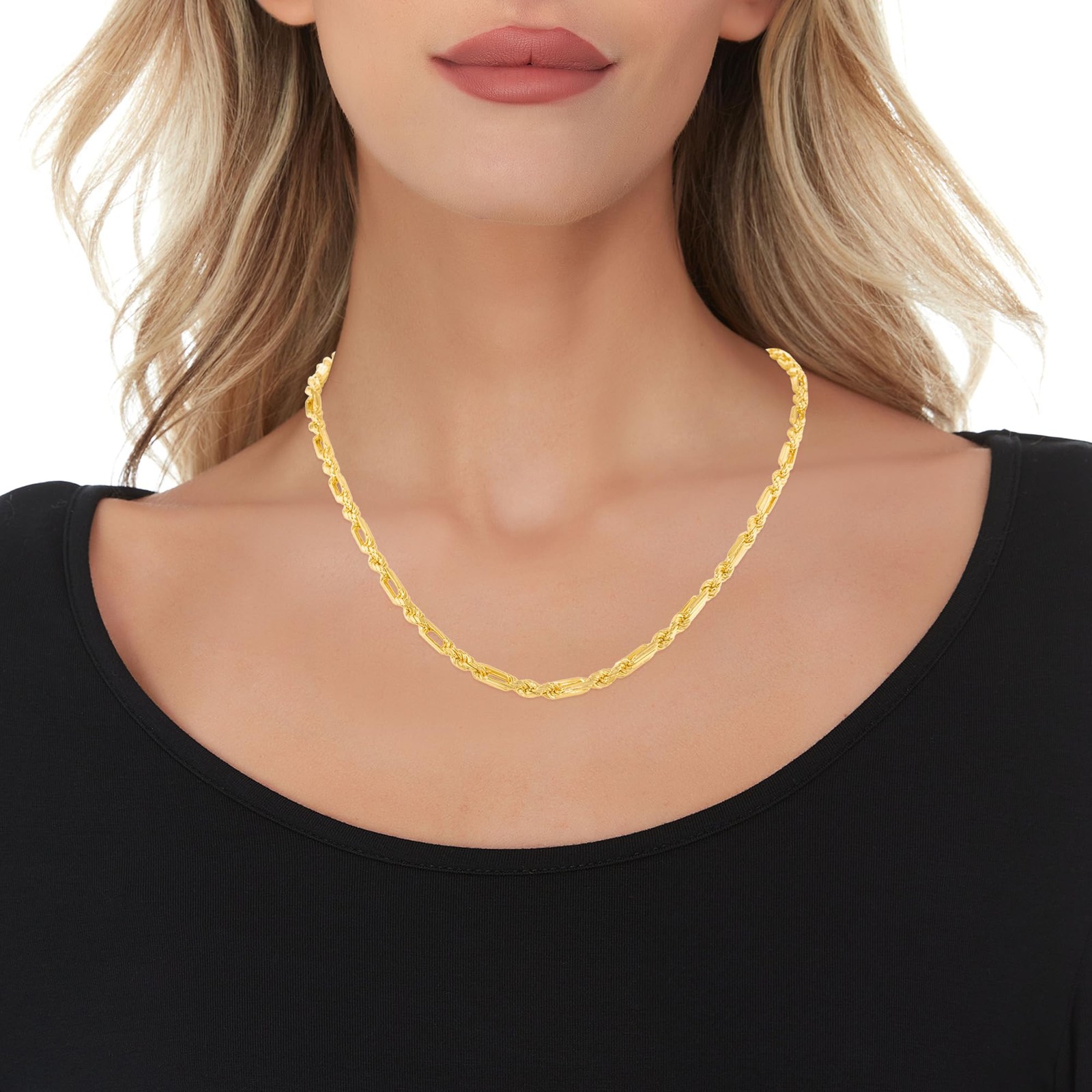 Floreo 14k Yellow Gold 3mm Semi-Solid Figarope Chain Necklace, 22 Inch