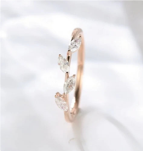 Women’s Leaf Band Ring Marquise Cut Lab Created Diamond 14k Rose Gold Plated