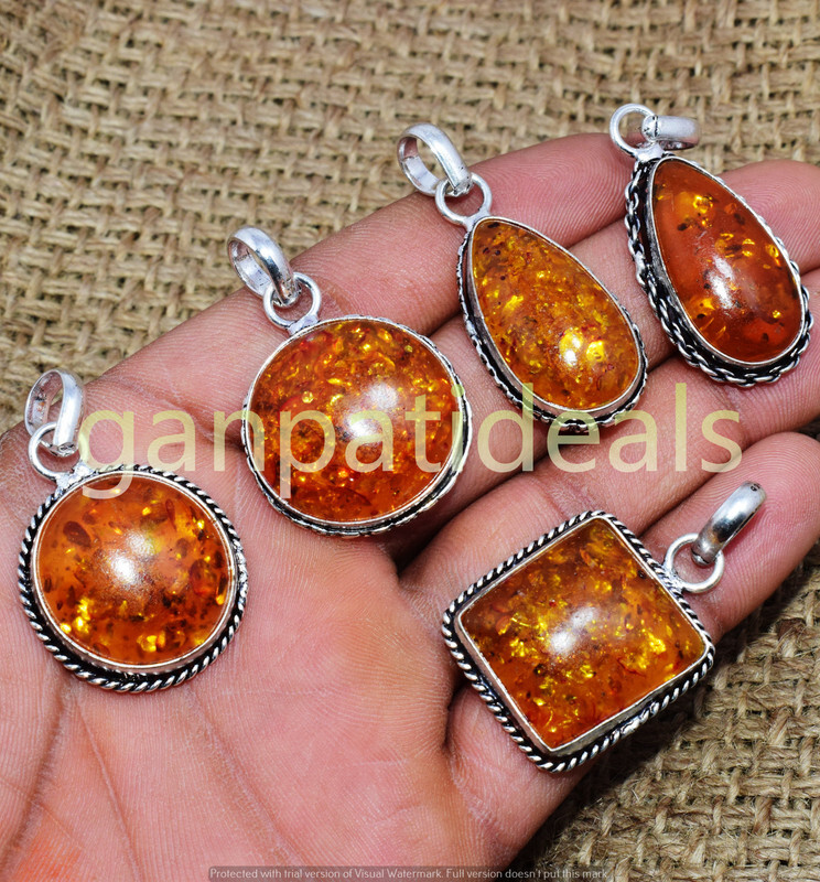 Bulk Sale ! Baltic Amber Gemstone Pendant Wholesale 5Pcs Lots 925 Silver Plated