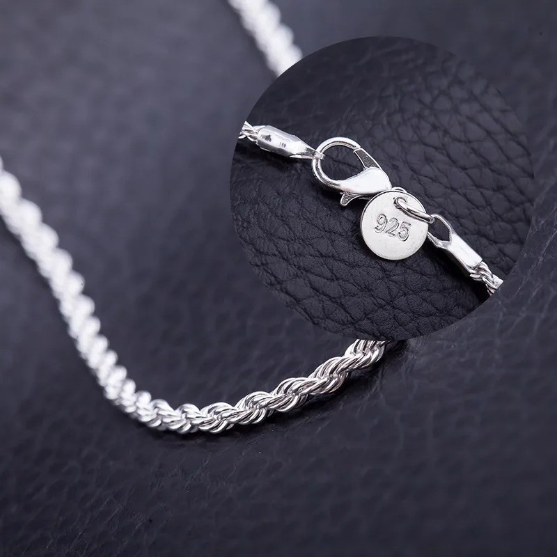 Hot Charms Fine 4MM Rope Chain 925 Sterling Silver Necklaces for Woman Men