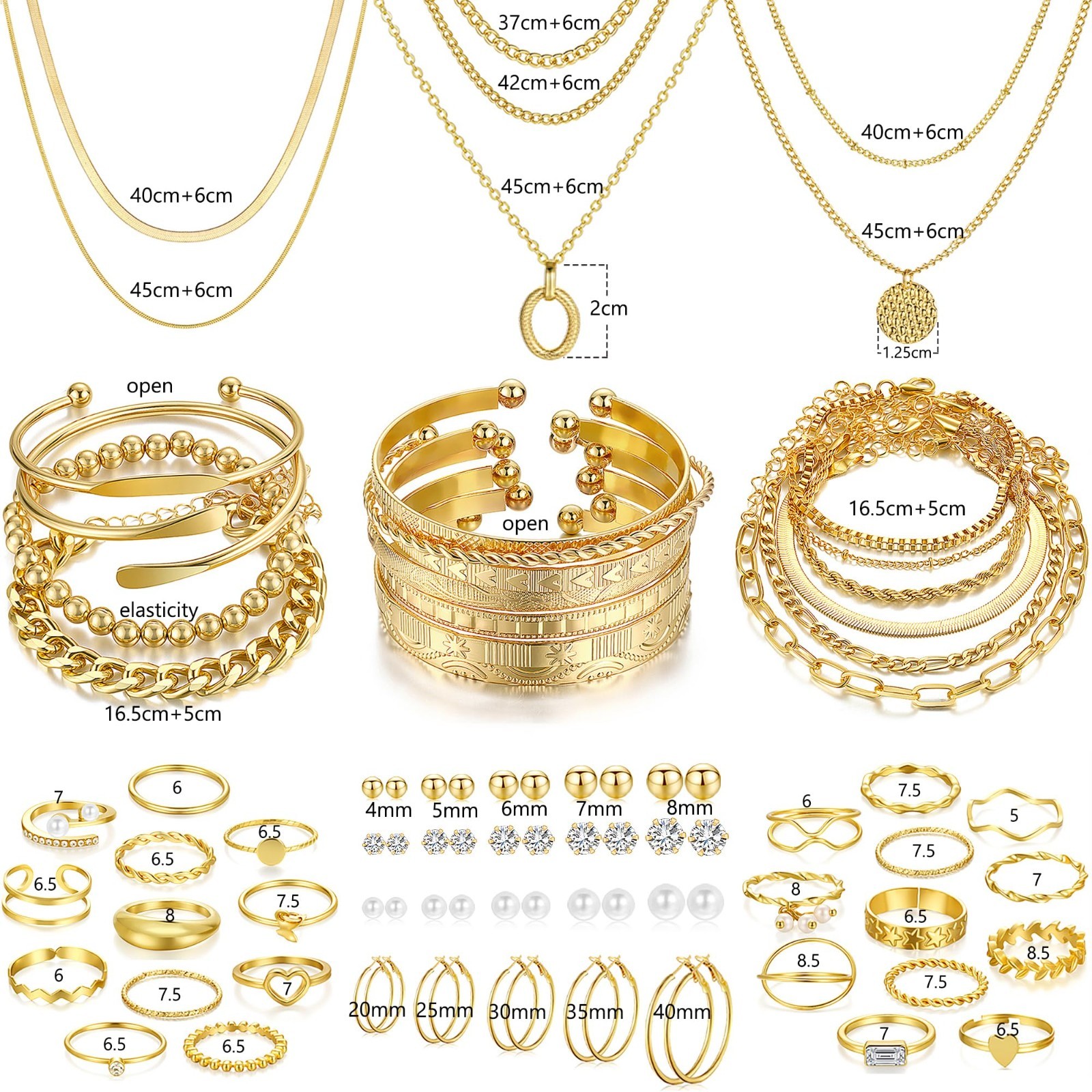 68 Pcs Women’s Gold Jewelry Set – Necklaces, Bracelets, Earrings & Rings Gift