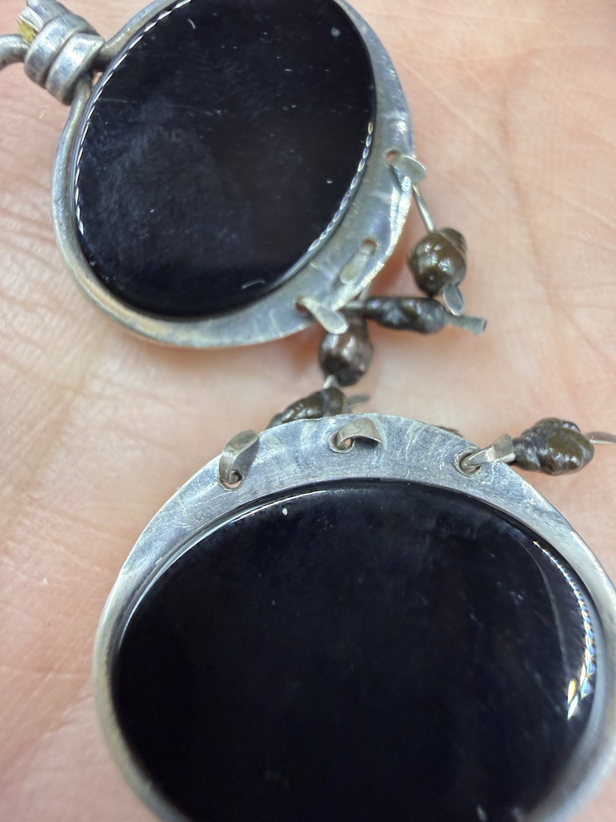Black Onyx Dangle Ellipse Cabochon Silver Drop Earrings