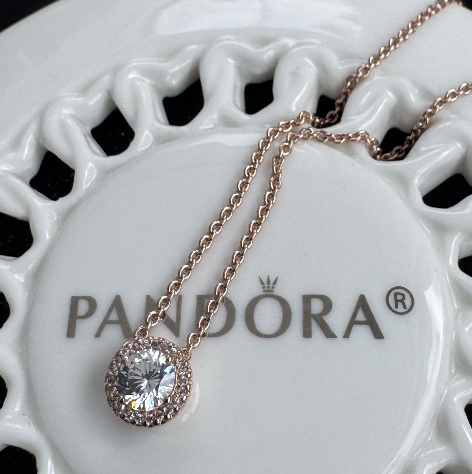 Authentic Pandora ROSE Round Sparkle Halo Necklace #386240CZ- 45 cm / 17.7 in