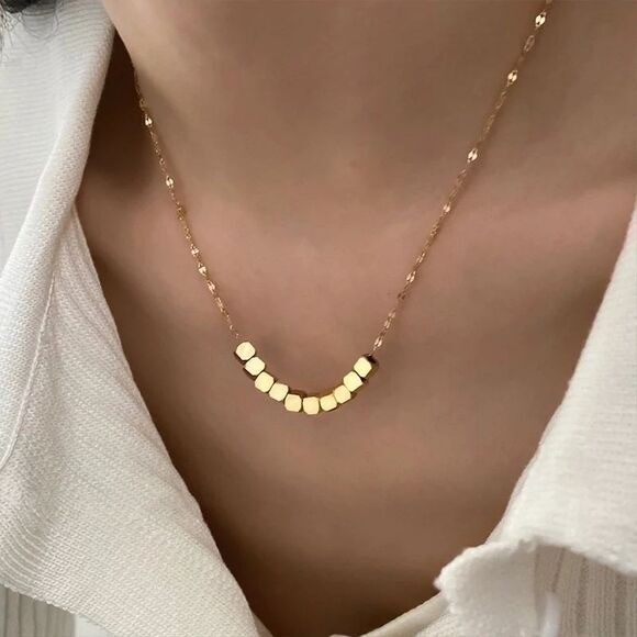 14K Gold Plated Stainless Steel Geometric Cube Clavicle Necklace Gold Minimalist