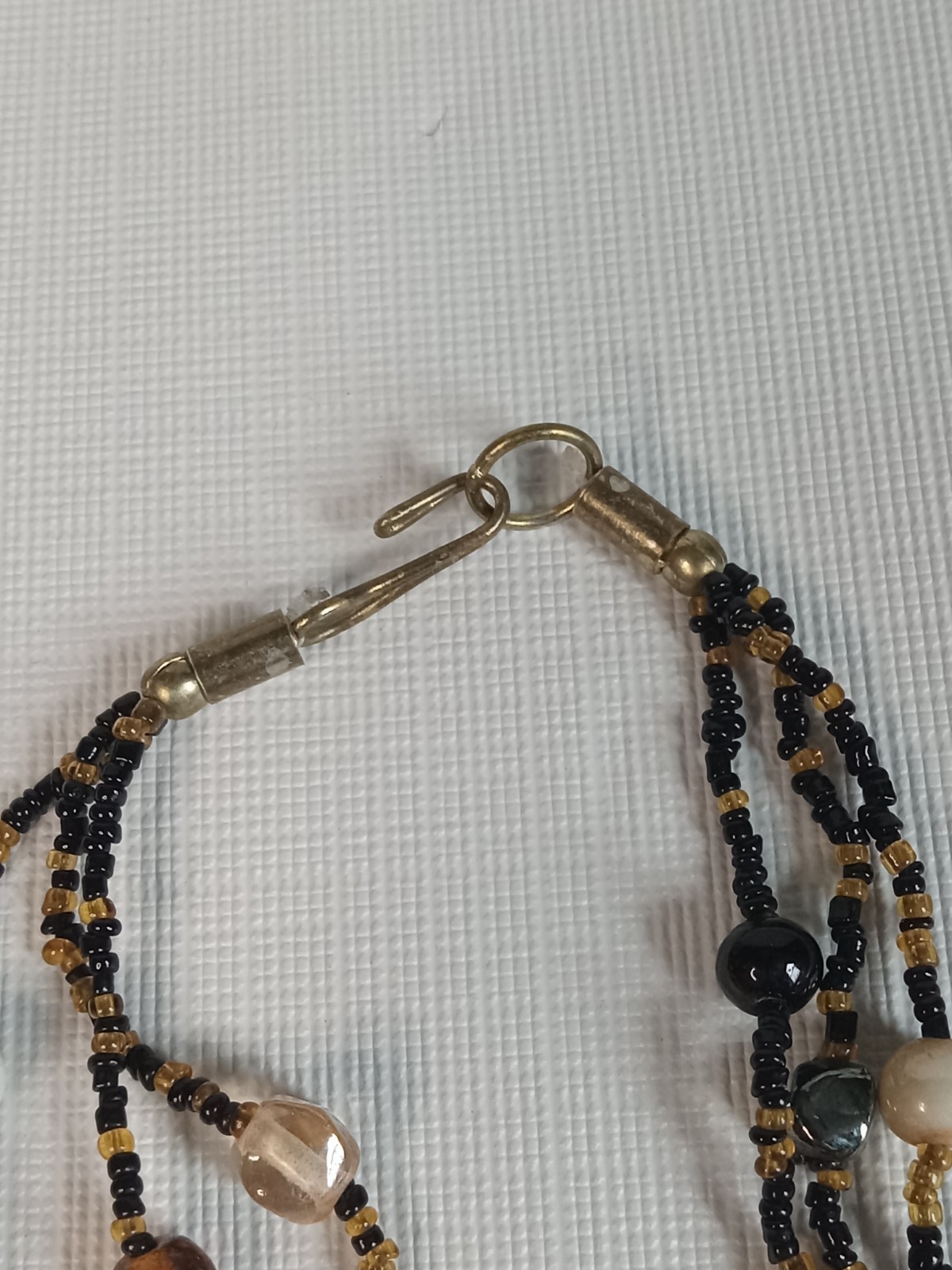 Black and Brown Multicolor Seed Beaded Triple Strand Layered Bohemian Necklace