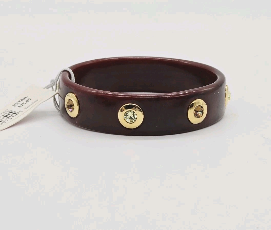 Etienne Aigner Bracelet Bangle Brown Crystal Accent Chunky 9.5 in OSFM NWT