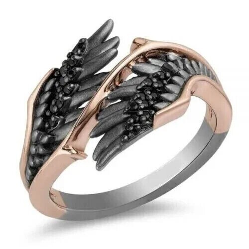 Maleficent Wings 1.99C Lab Created Black Diamond Ring 14K Two Tone Gold Finish