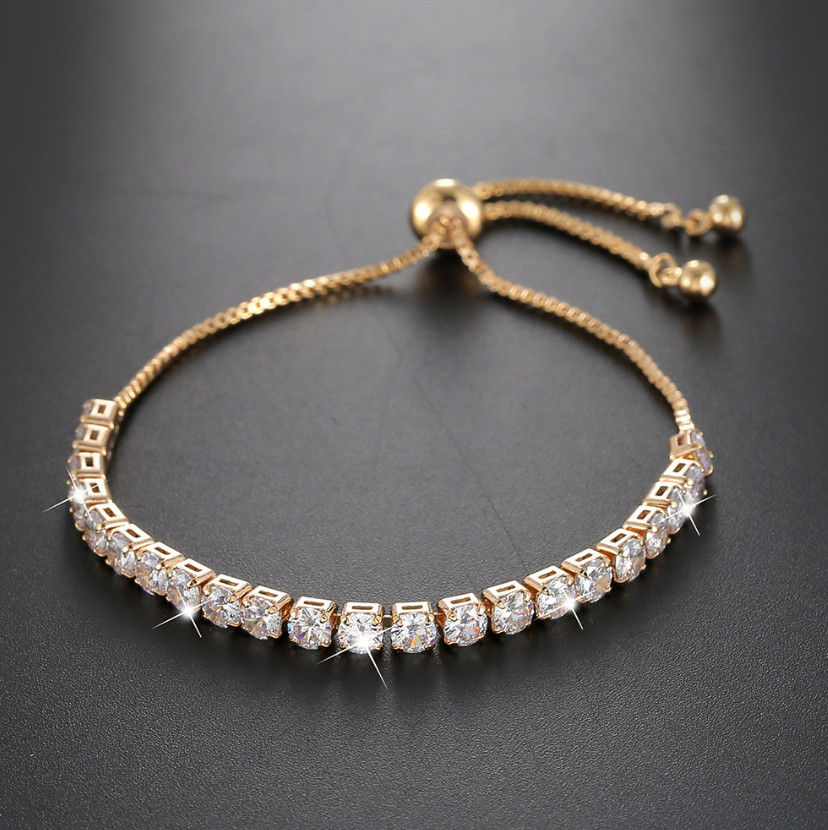 14K Gold Plated 3mm Round Cubic Zirconia Adjustable Slider Tennis Bracelet AC